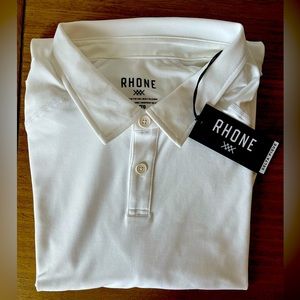 Brand new Rhône Delta Pique golf polo in white with original tags.